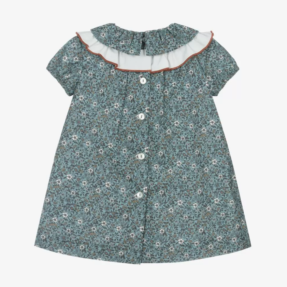 Foque Girls Blue Cotton Floral Dress^ Dresses