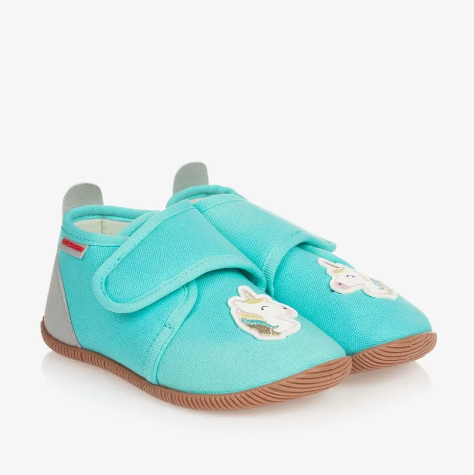 Giesswein Girls Blue Cotton Unicorn Slippers^ Slippers | Slippers