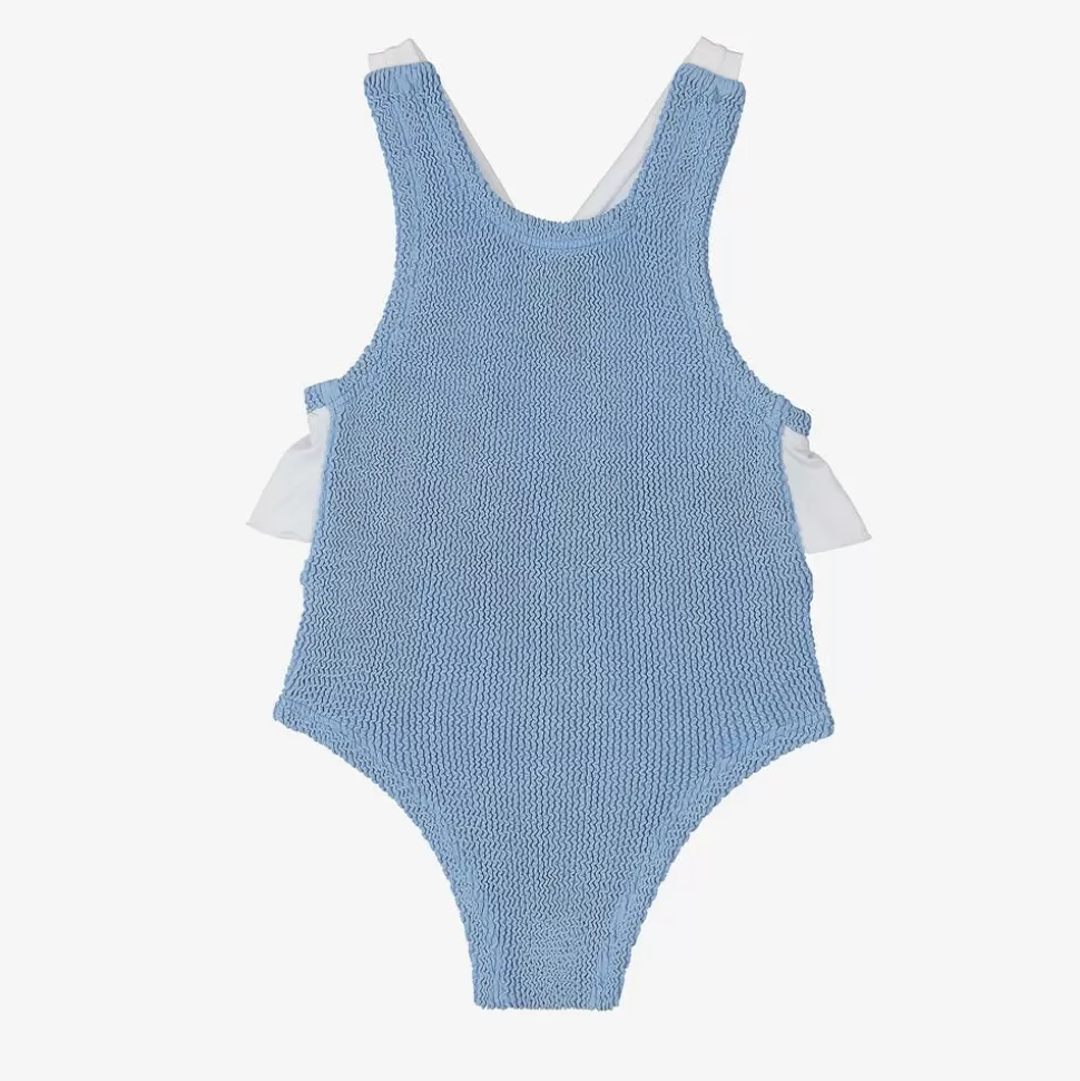 Hunza G Girls Blue Crinkle Frill Swimsuit^ Swimwear