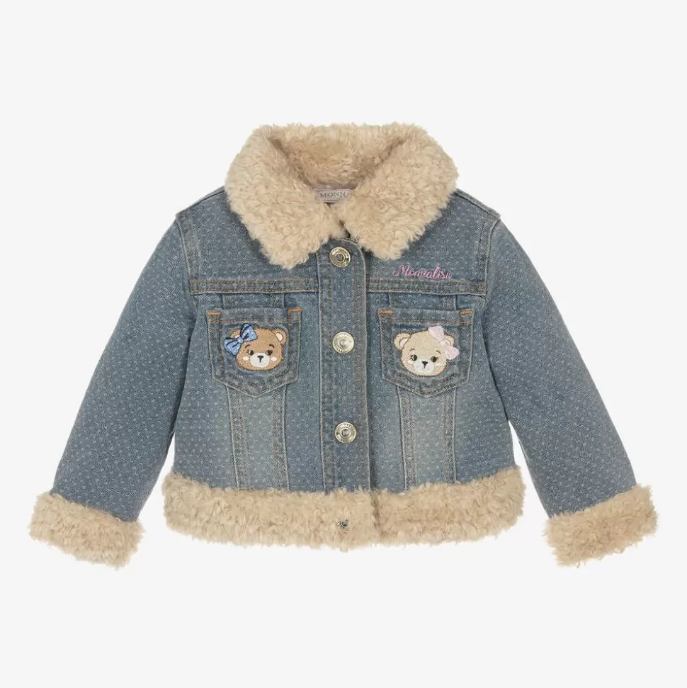 Monnalisa Girls Blue Denim Teddy Bear Jacket^ Coats & Jackets