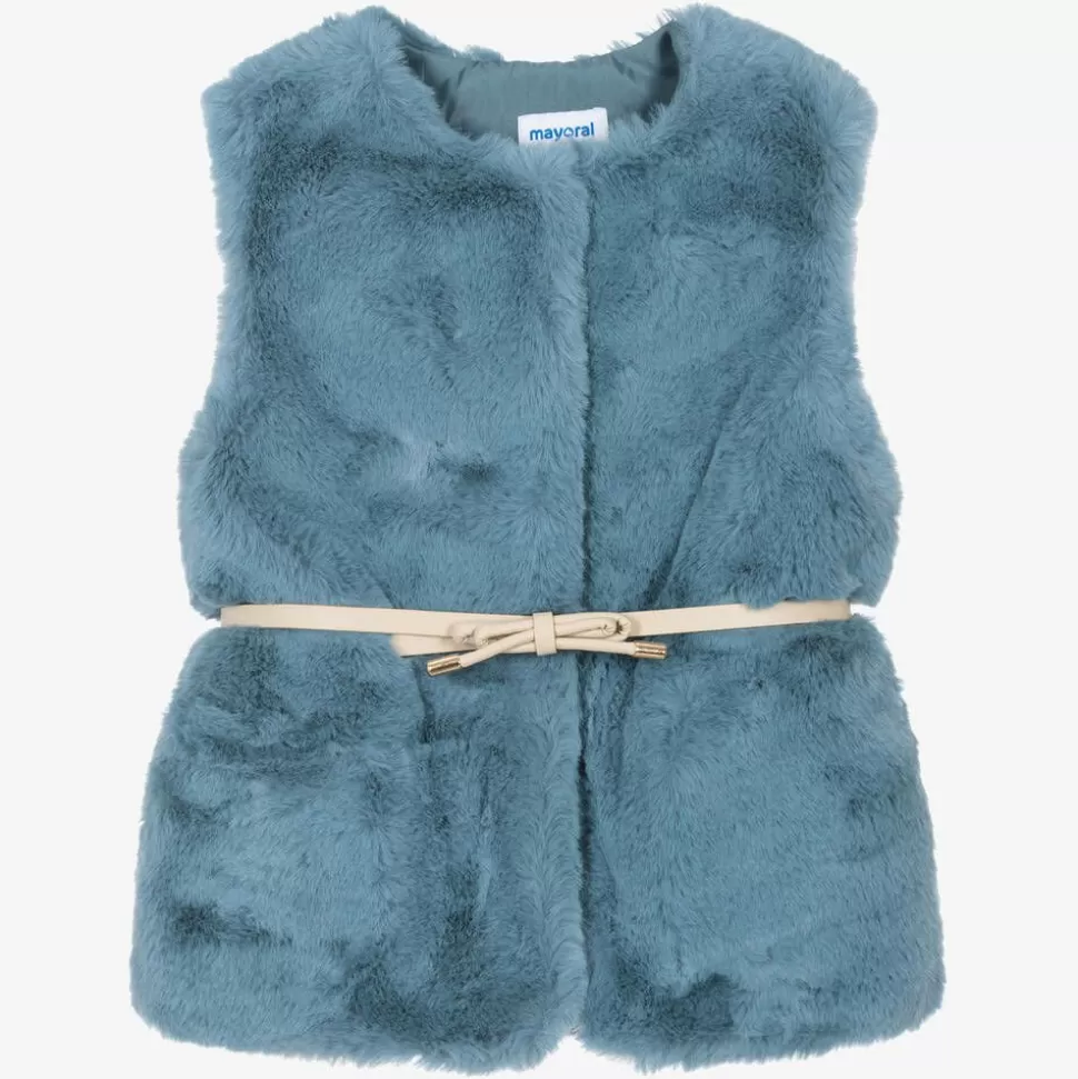Mayoral Girls Blue Faux Fur Gilet^ Coats & Jackets