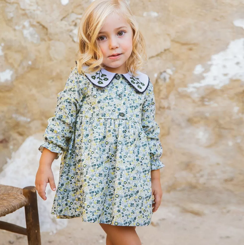 Paloma de la O Girls Blue Floral Cotton Dress^ Dresses
