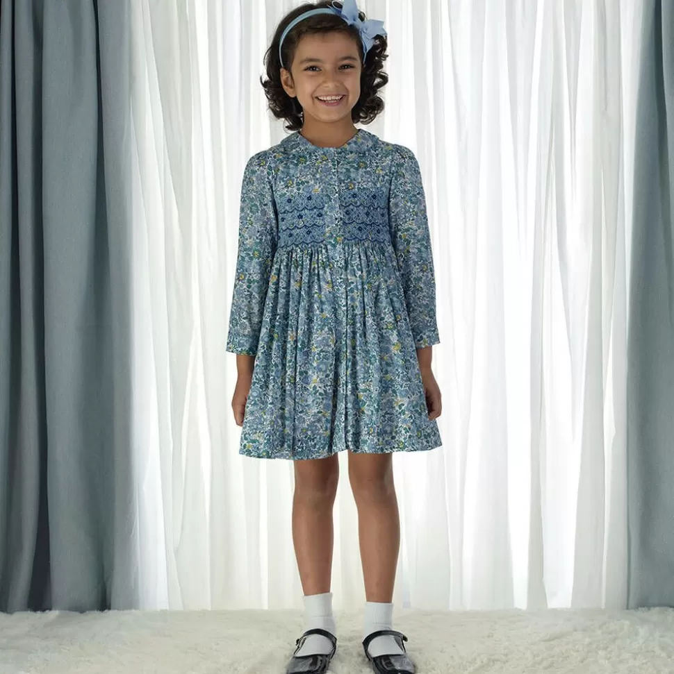Rachel Riley Girls Blue Floral Smocked Cotton Dress^ Dresses