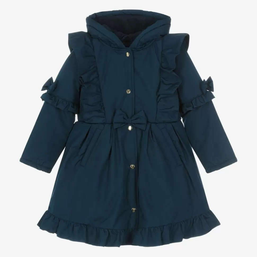 Caramelo Kids Girls Blue Hooded Bow Coat^ Coats & Jackets