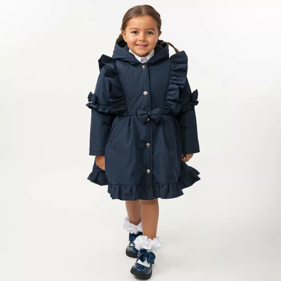 Caramelo Kids Girls Blue Hooded Bow Coat^ Coats & Jackets