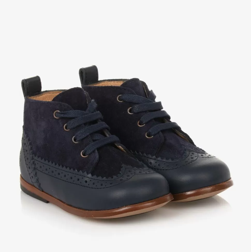 Tartine et Chocolat Girls Blue Leather First Walker Brogue Boots^ First Walkers | First Walkers