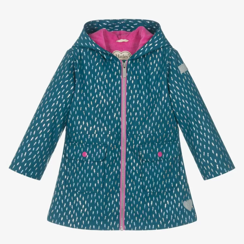 Hatley Girls Blue Lightning Bolts Raincoat^ Coats & Jackets