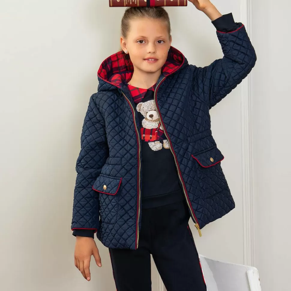 Patachou Girls Blue Quilted Hooded Jacket^ Coats & Jackets