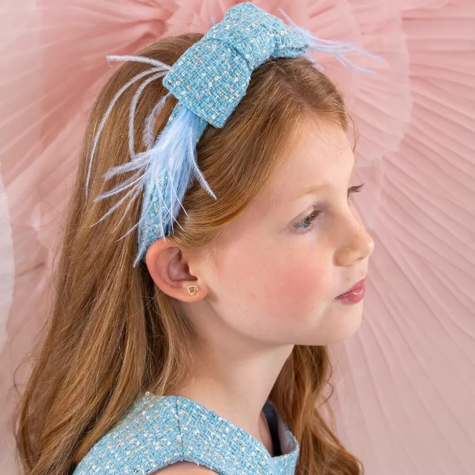 Patachou Girls Blue Tweed & Sequin Bow Hairband^ Hair Accessories