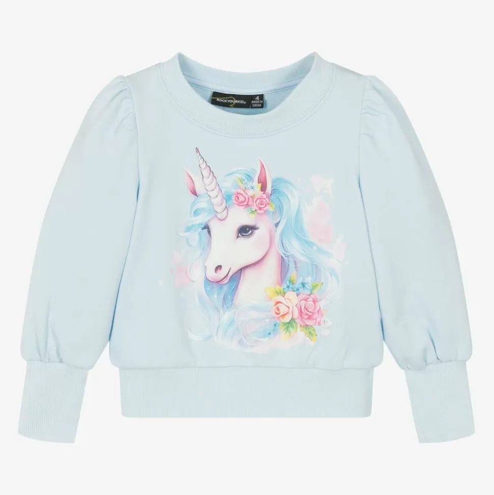 Rock Your Baby Girls Blue Unicorn Cotton Sweatshirt^ Tops