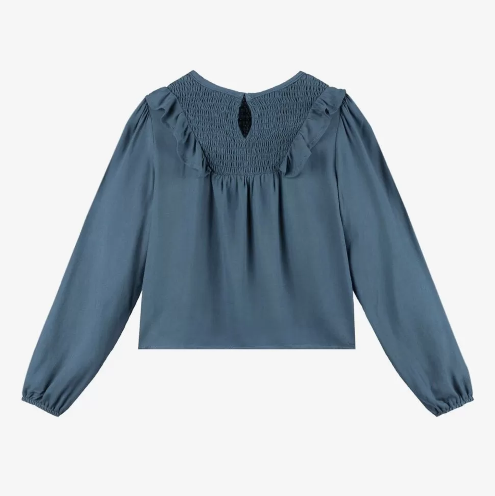 Mayoral Girls Blue Viscose Frill Blouse^ Tops