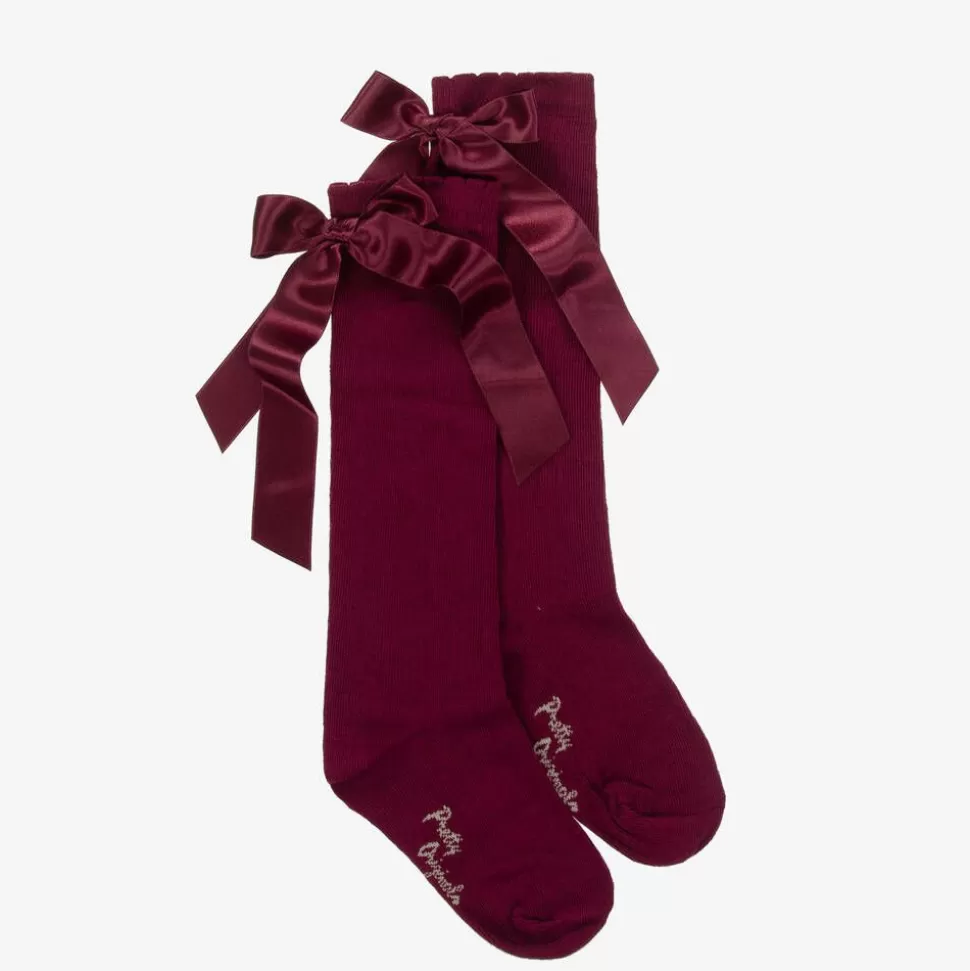 Pretty Originals Girls Burgundy Red Cotton Bow Socks^ Socks