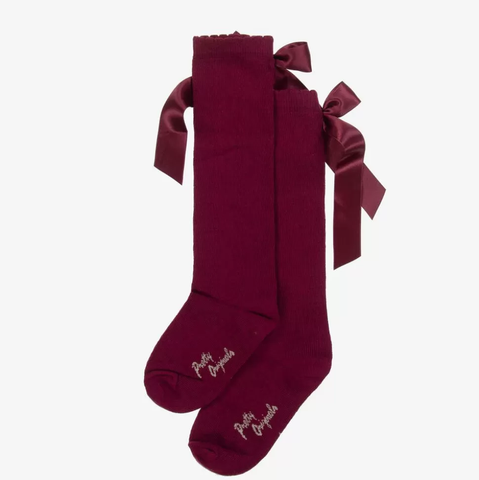 Pretty Originals Girls Burgundy Red Cotton Bow Socks^ Socks