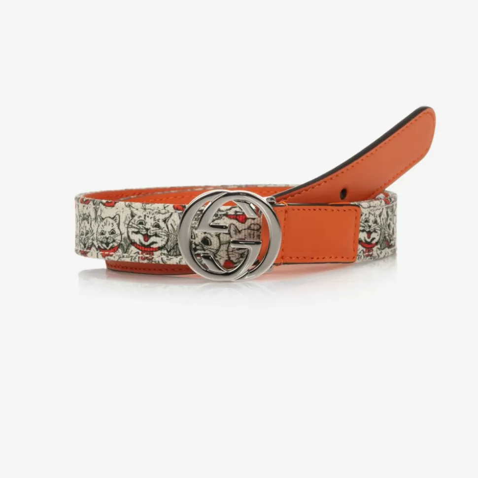 Gucci Girls Cat Print G Logo Belt^ Clothing Accessories