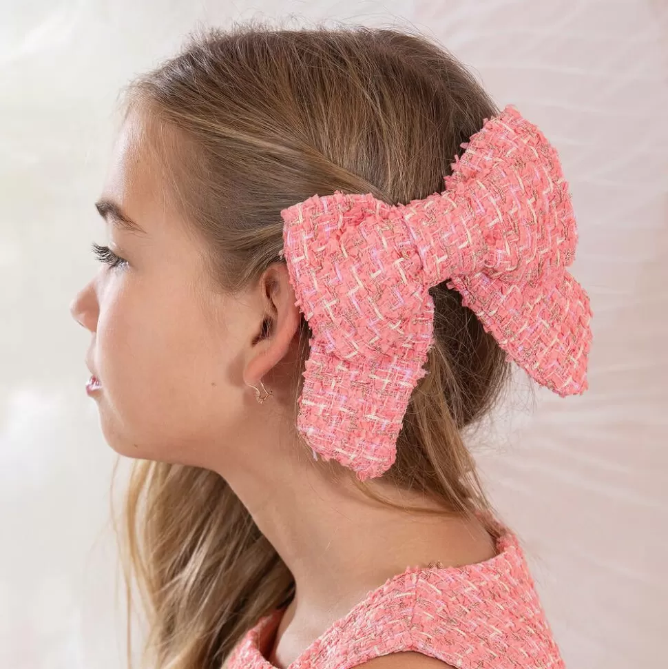 Patachou Girls Coral Pink Tweed Bow Hair Clip (14cm)^ Hair Accessories