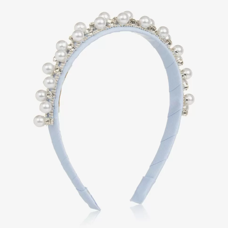 David Charles Girls Diamanté & Pearl Blue Hairband^ Hair Accessories