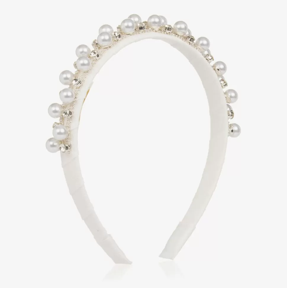 David Charles Girls Diamanté & Pearl Ivory Hairband^ Hair Accessories