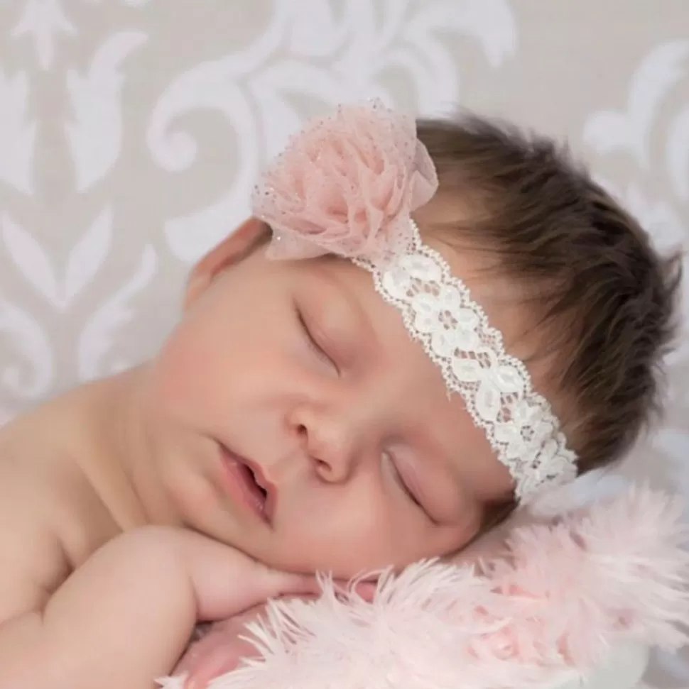 Cute Cute Girls Dusky Pink Glitter Ivory Lace Headband^ Hair Accessories