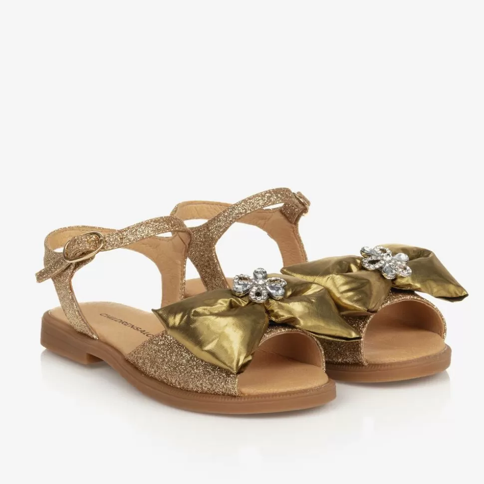 Childrensalon Occasions Girls Glittery Gold Satin Bow Sandals^ Sandals