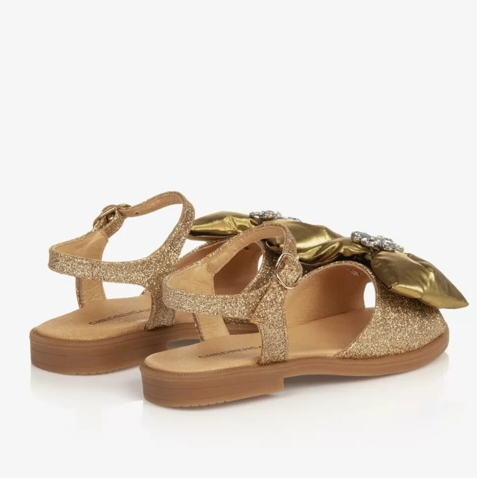 Childrensalon Occasions Girls Glittery Gold Satin Bow Sandals^ Sandals