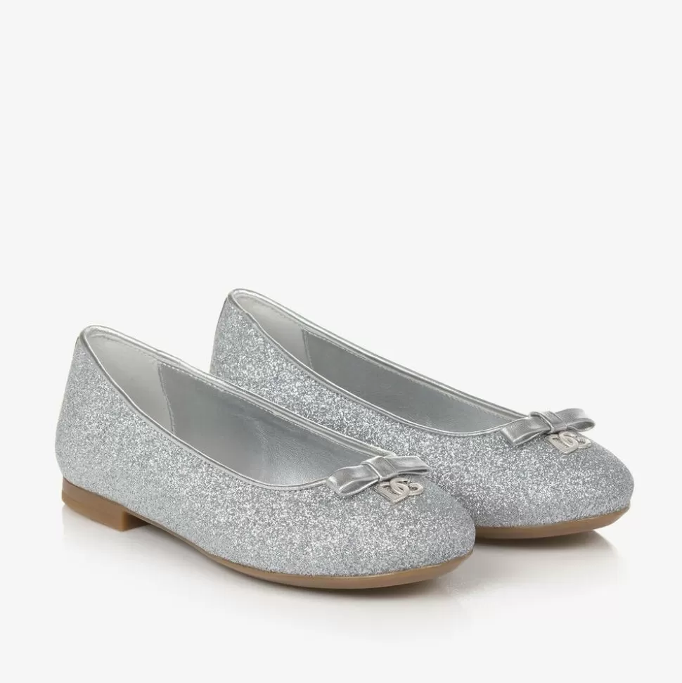 Dolce amp; Gabbana Girls Glittery Silver Leather DG Pumps^ Pumps & Ballerinas | Pumps & Ballerinas