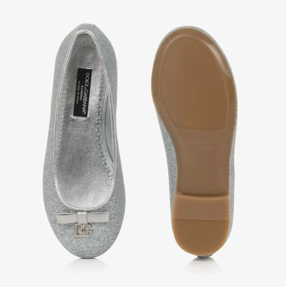 Dolce amp; Gabbana Girls Glittery Silver Leather DG Pumps^ Pumps & Ballerinas | Pumps & Ballerinas