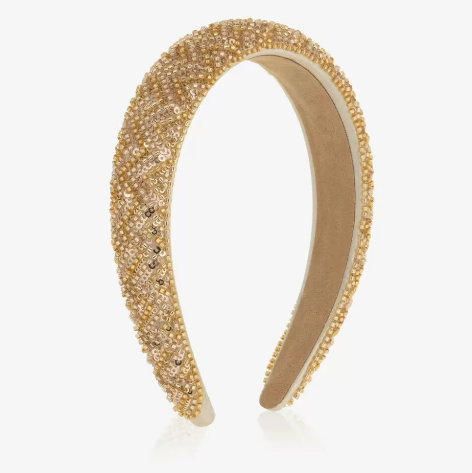 David Charles Girls Gold Bead & Sequin Hairband^ Hair Accessories