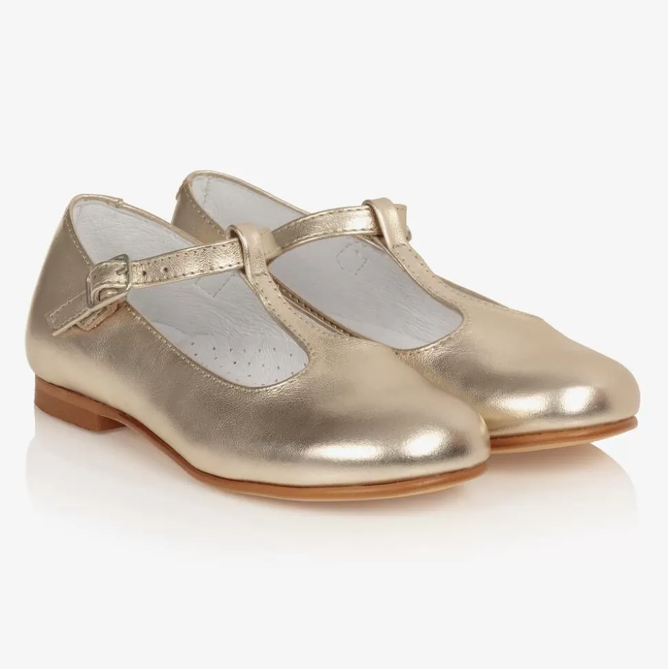 Beatrice amp; George Girls Gold Leather T-Bar Shoes^ Traditional Shoes | Bar Shoes
