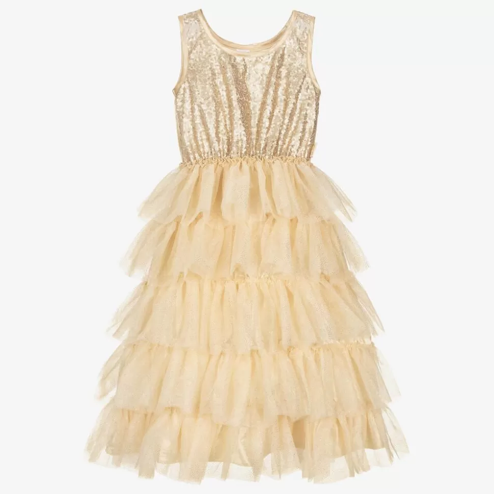 Souza Girls Gold Sleeveless Sequin Dress^ Costumes