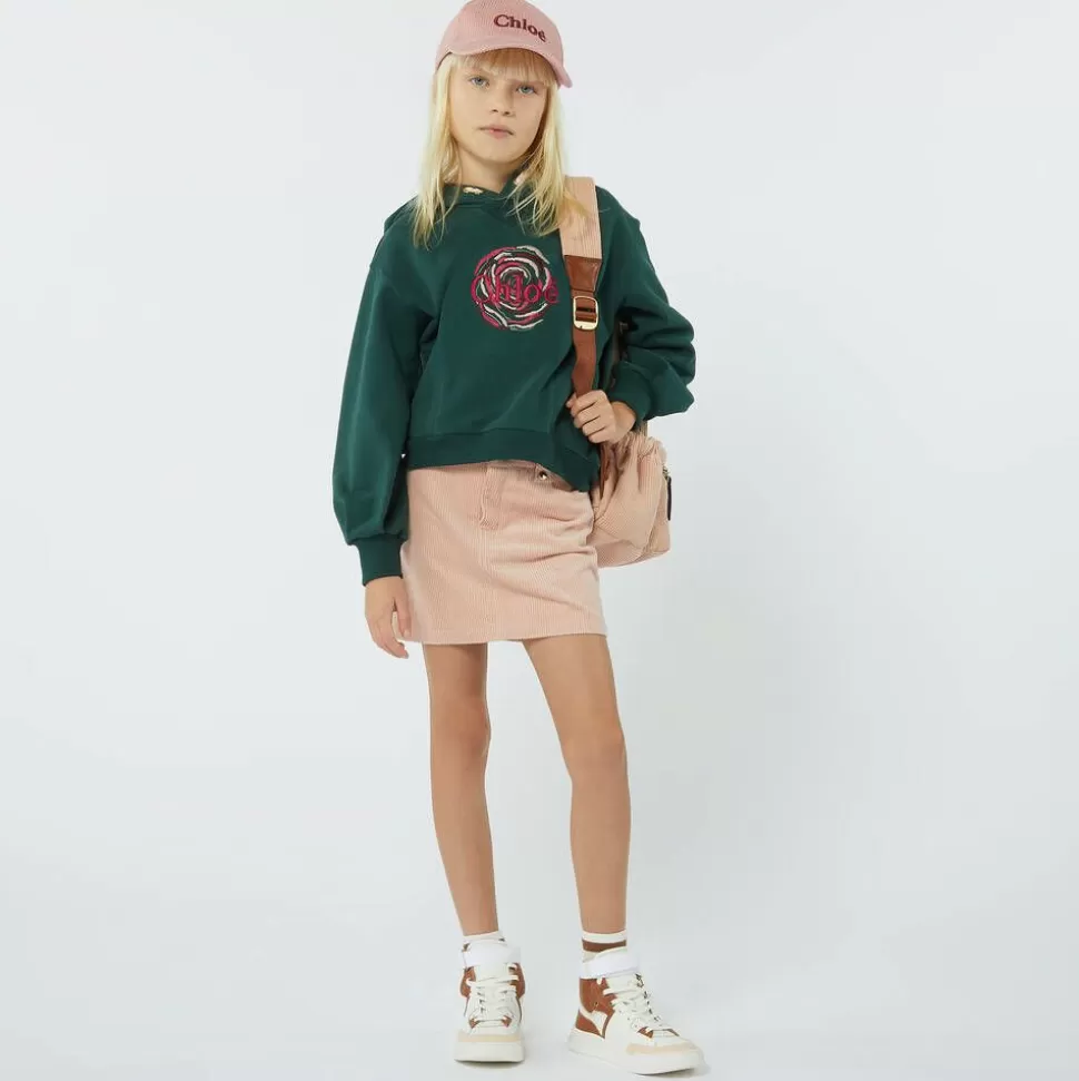 Chloé Girls Green Embroidered Cotton Hoodie^ Tops