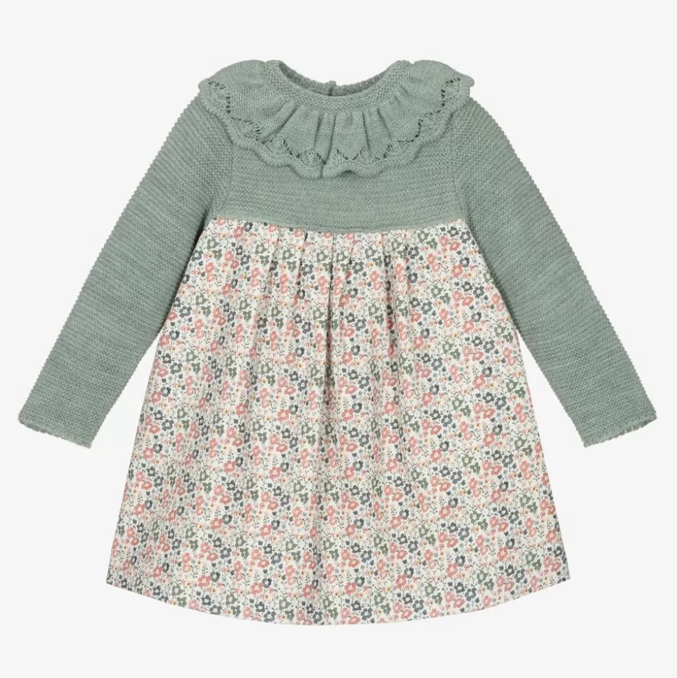 Mebi Girls Green Floral Cotton Dress^ Dresses