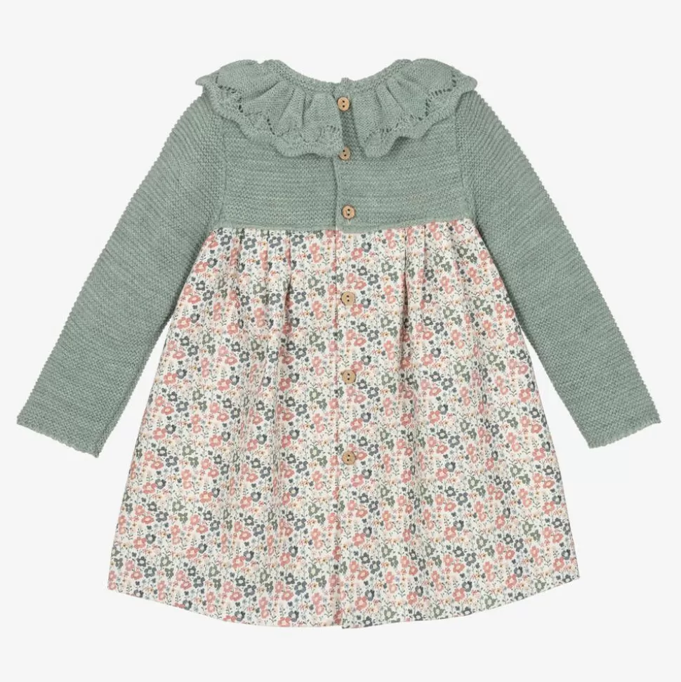 Mebi Girls Green Floral Cotton Dress^ Dresses