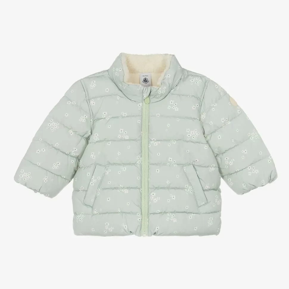 Petit Bateau Girls Green Floral Hooded Puffer Coat^ Coats & Jackets
