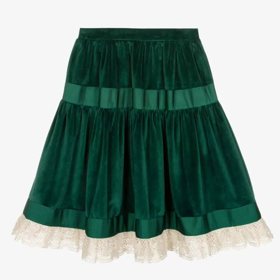 The Middle Daughter Girls Green Velvet & Lace Skirt^ Skirts