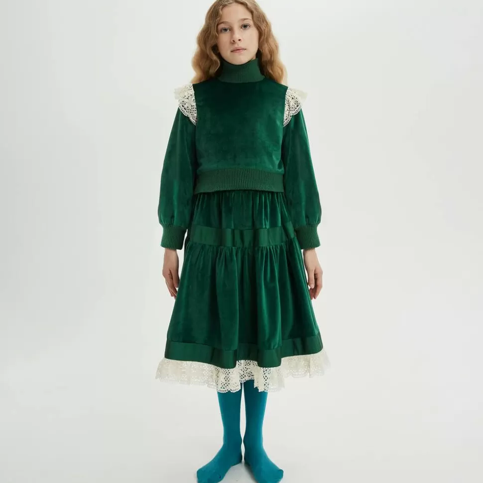 The Middle Daughter Girls Green Velvet & Lace Skirt^ Skirts