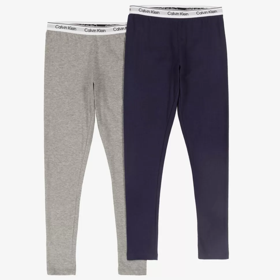 Calvin Klein Girls Grey & Blue Cotton Leggings (2 Pack)^ Leggings
