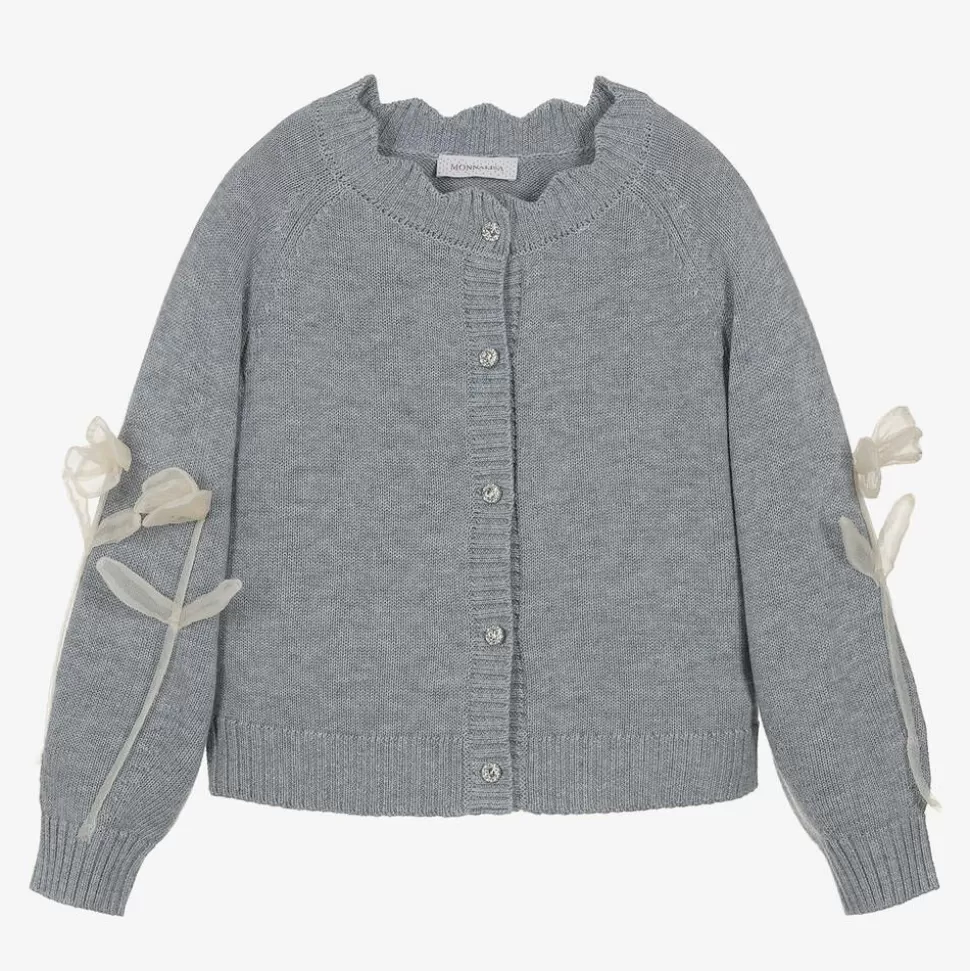 Monnalisa Girls Grey & Ivory Georgette Rose Cardigan^ Tops