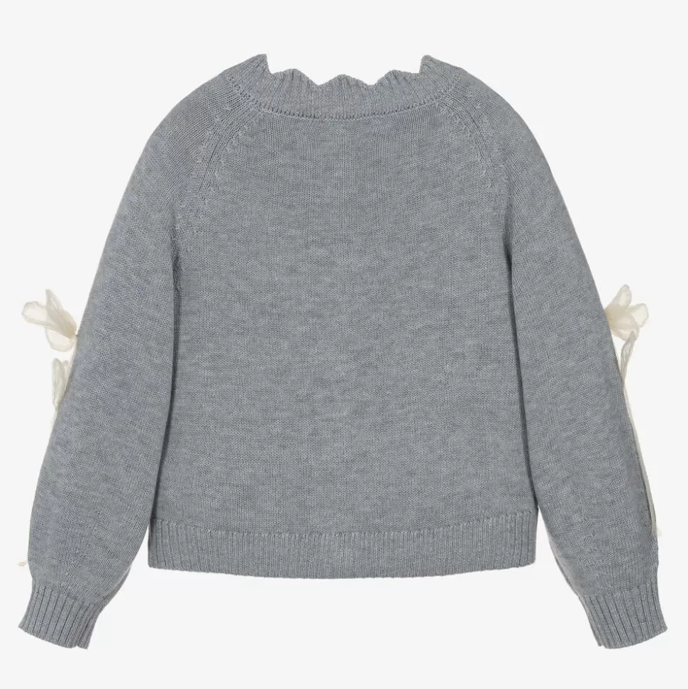 Monnalisa Girls Grey & Ivory Georgette Rose Cardigan^ Tops