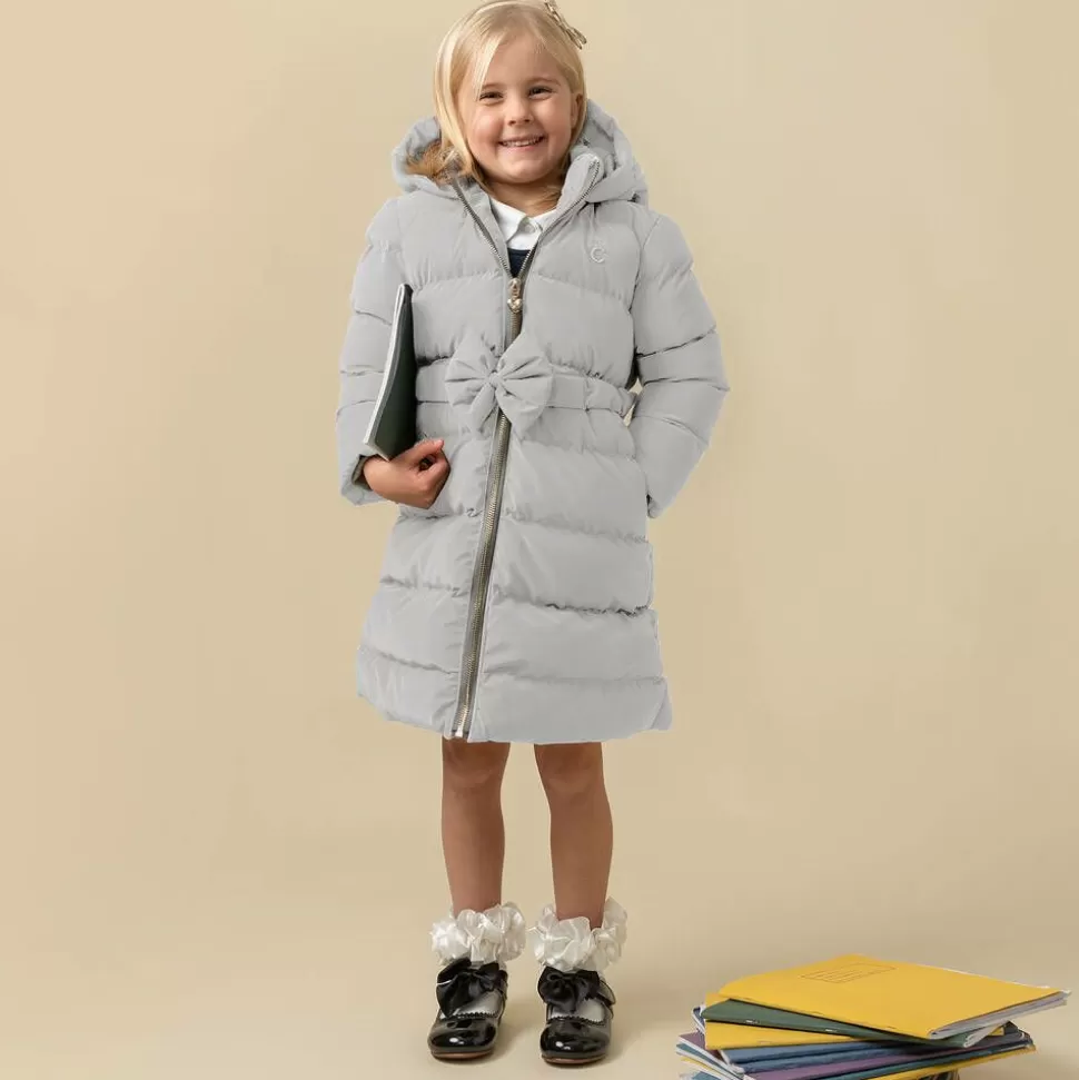 Caramelo Kids Girls Grey Bow Puffer Coat^ Coats & Jackets