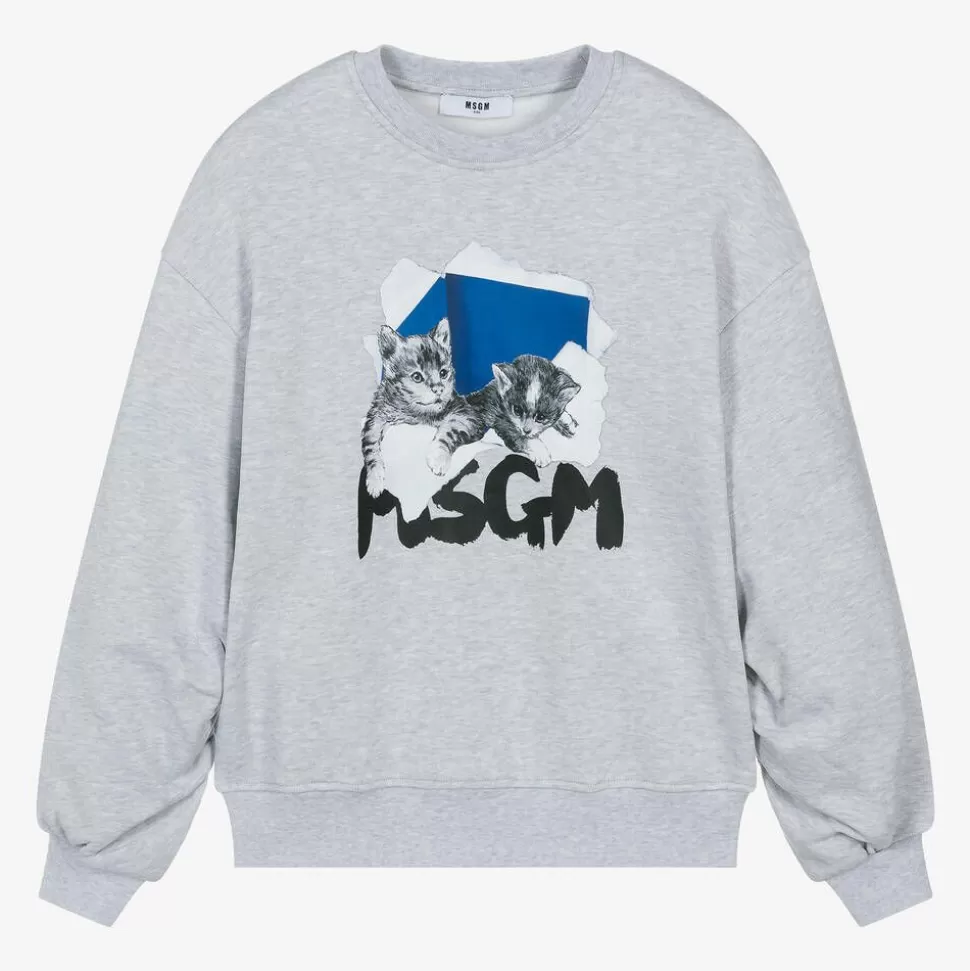 MSGM Girls Grey Cotton Kitten Sweatshirt^ Tops