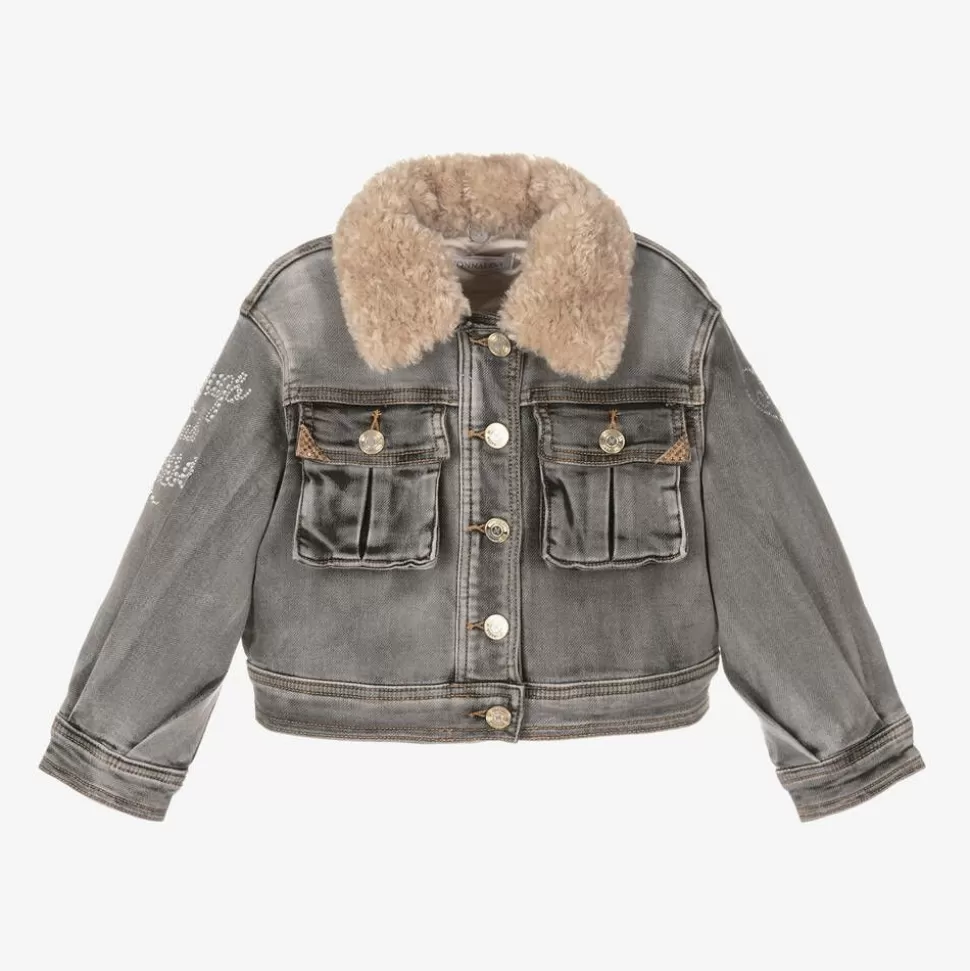 Monnalisa Girls Grey Denim Disney Jacket^ Coats & Jackets