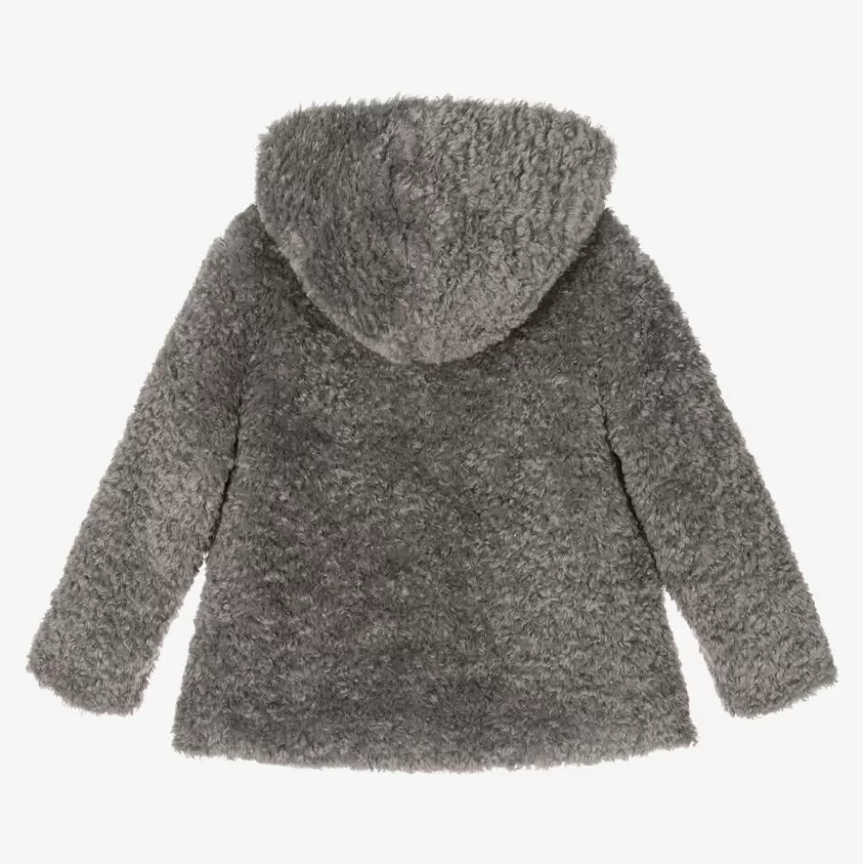 Monnalisa Girls Grey Hooded Faux Fur Coat^ Coats & Jackets