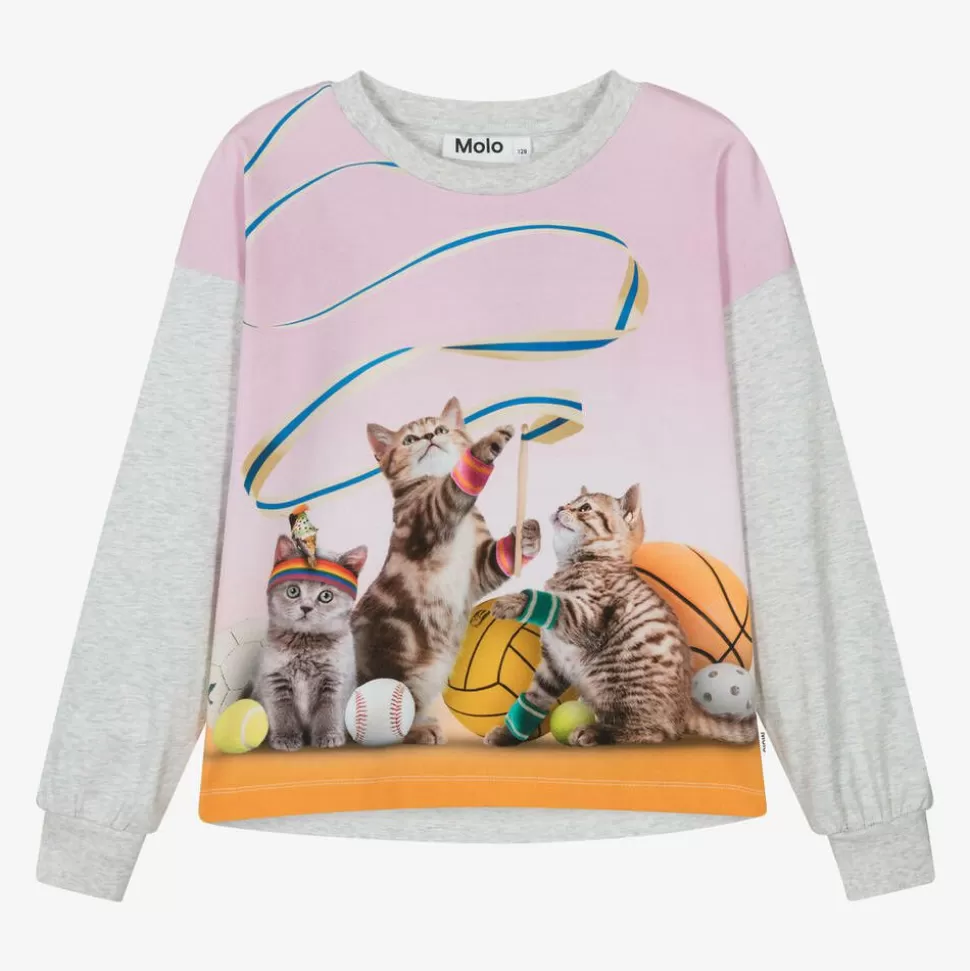 Molo Girls Grey Organic Cotton Cat Top^ Tops