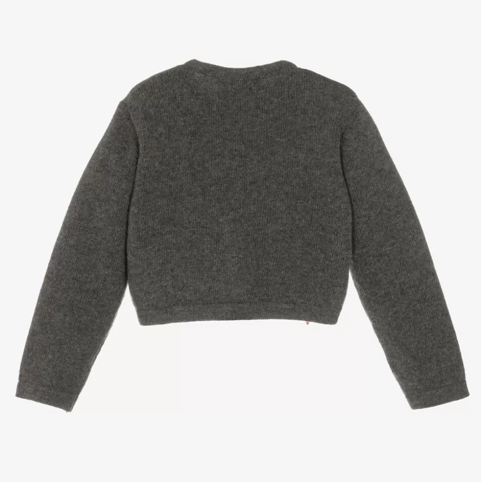 Piccola Speranza Girls Grey Wool & Red Velvet Bow Cardigan^ Tops