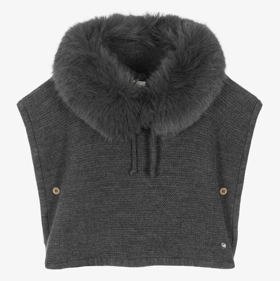 Paz Rodríguez Girls Grey Wool Knit Poncho^ Coats & Jackets