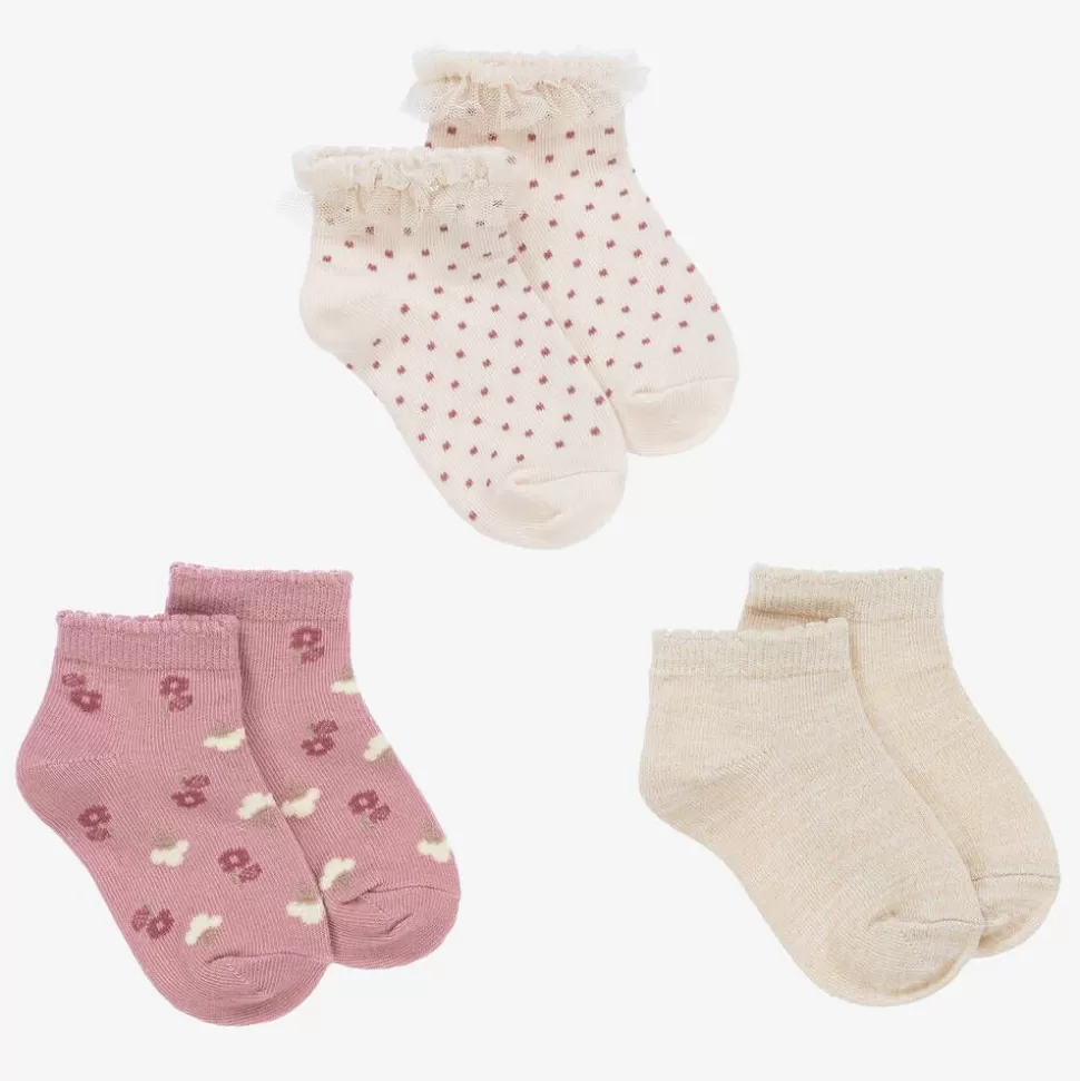 Mayoral Girls Ivory & Pink Cotton Socks (3 Pack)^ Socks | Socks
