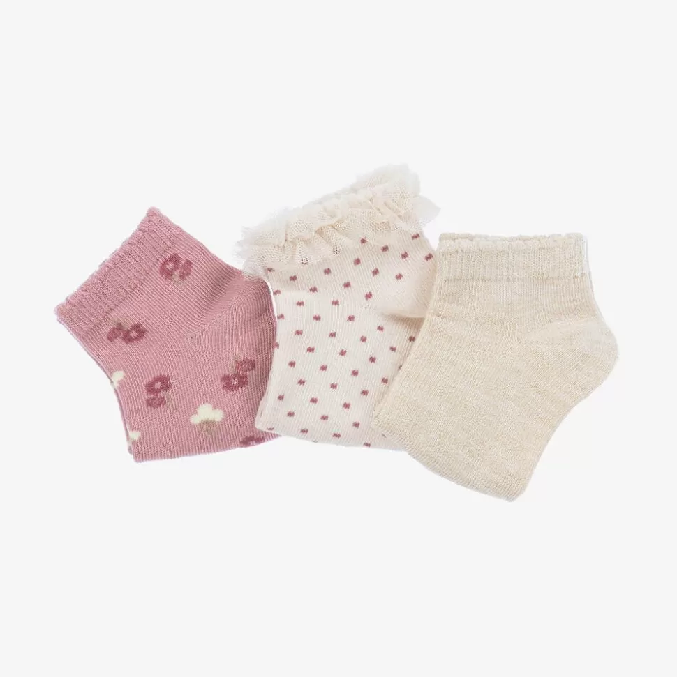 Mayoral Girls Ivory & Pink Cotton Socks (3 Pack)^ Socks | Socks