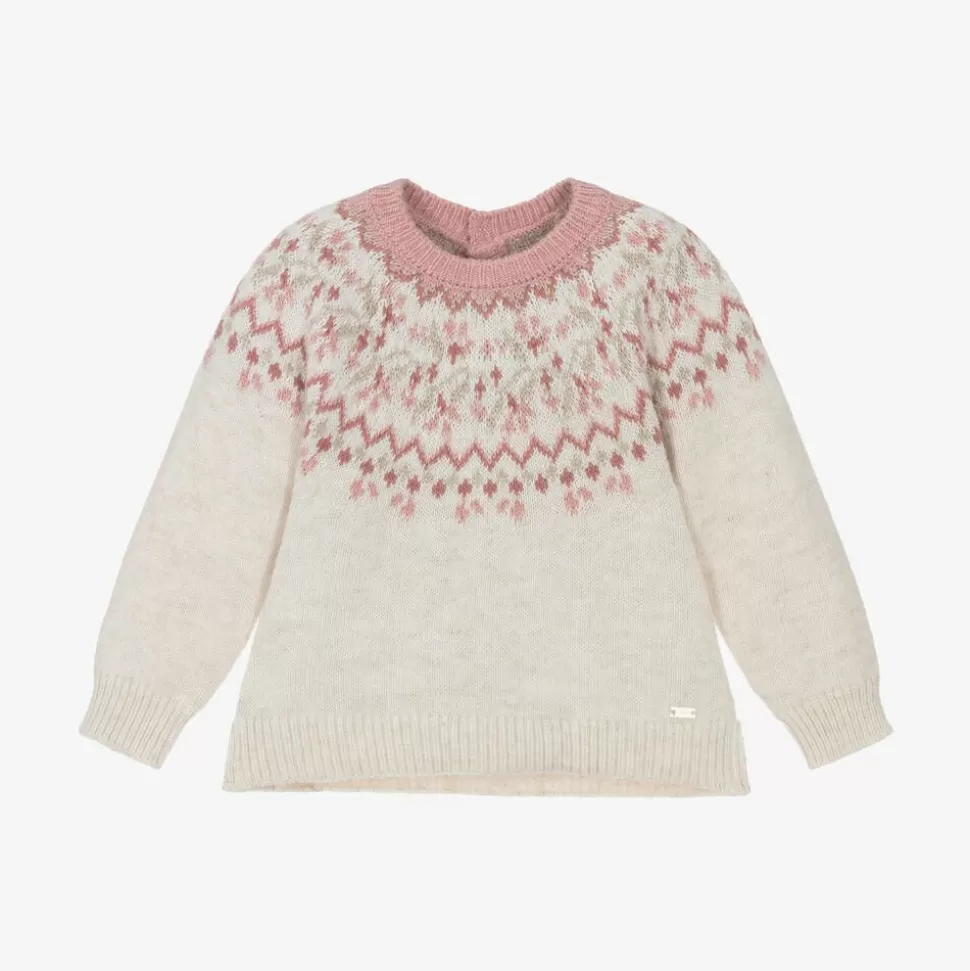 Mayoral Girls Ivory & Pink Fair Isle Sweater^ Tops