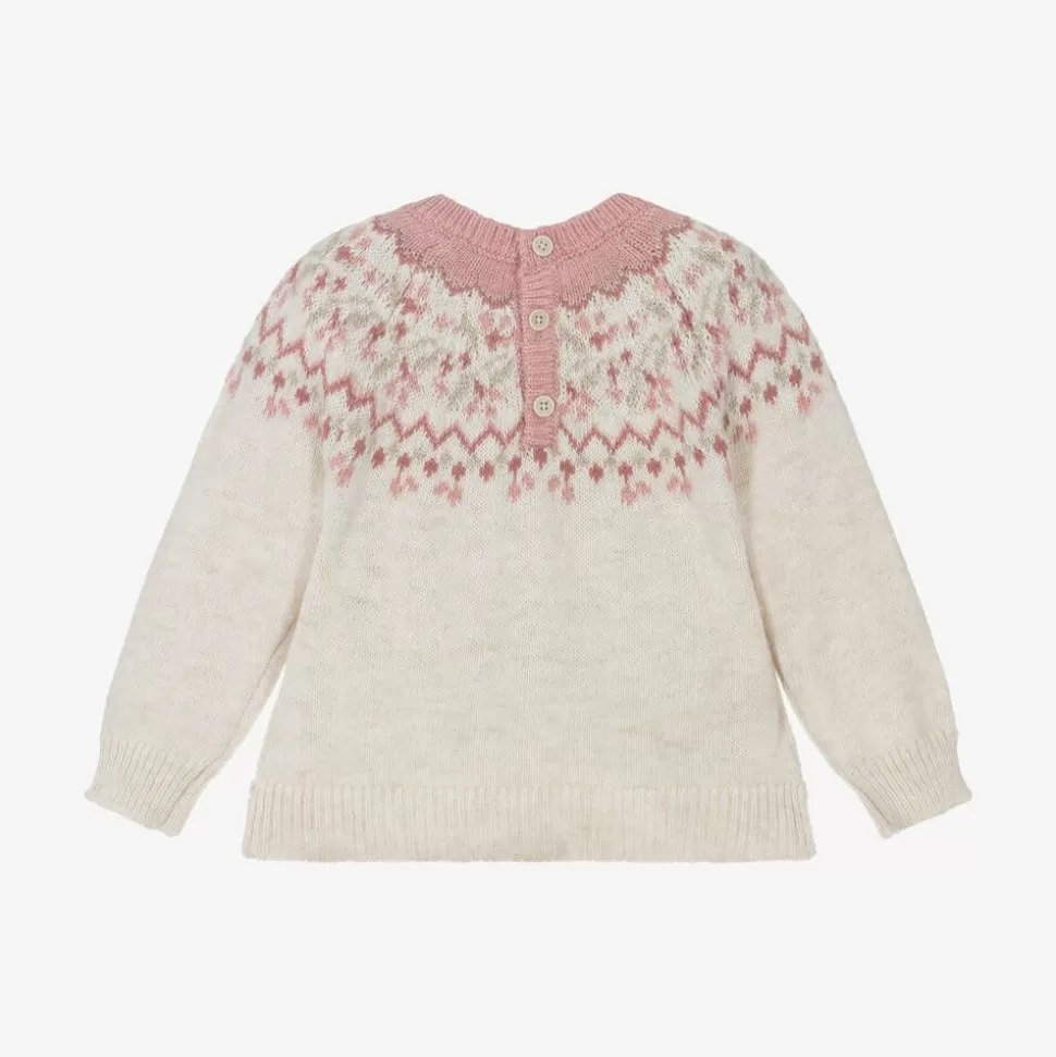 Mayoral Girls Ivory & Pink Fair Isle Sweater^ Tops