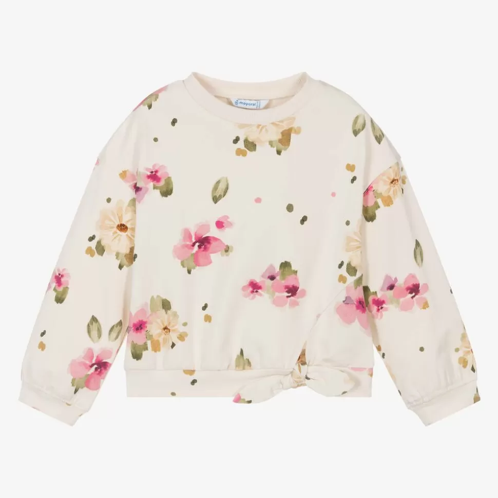 Mayoral Girls Ivory & Pink Floral Cotton Sweatshirt^ Tops